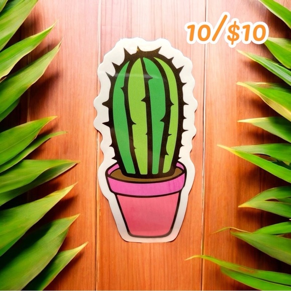 10 / $10 - Tall Cartoon Cactus in Pink Pot Sticker - Picture 1 of 1
